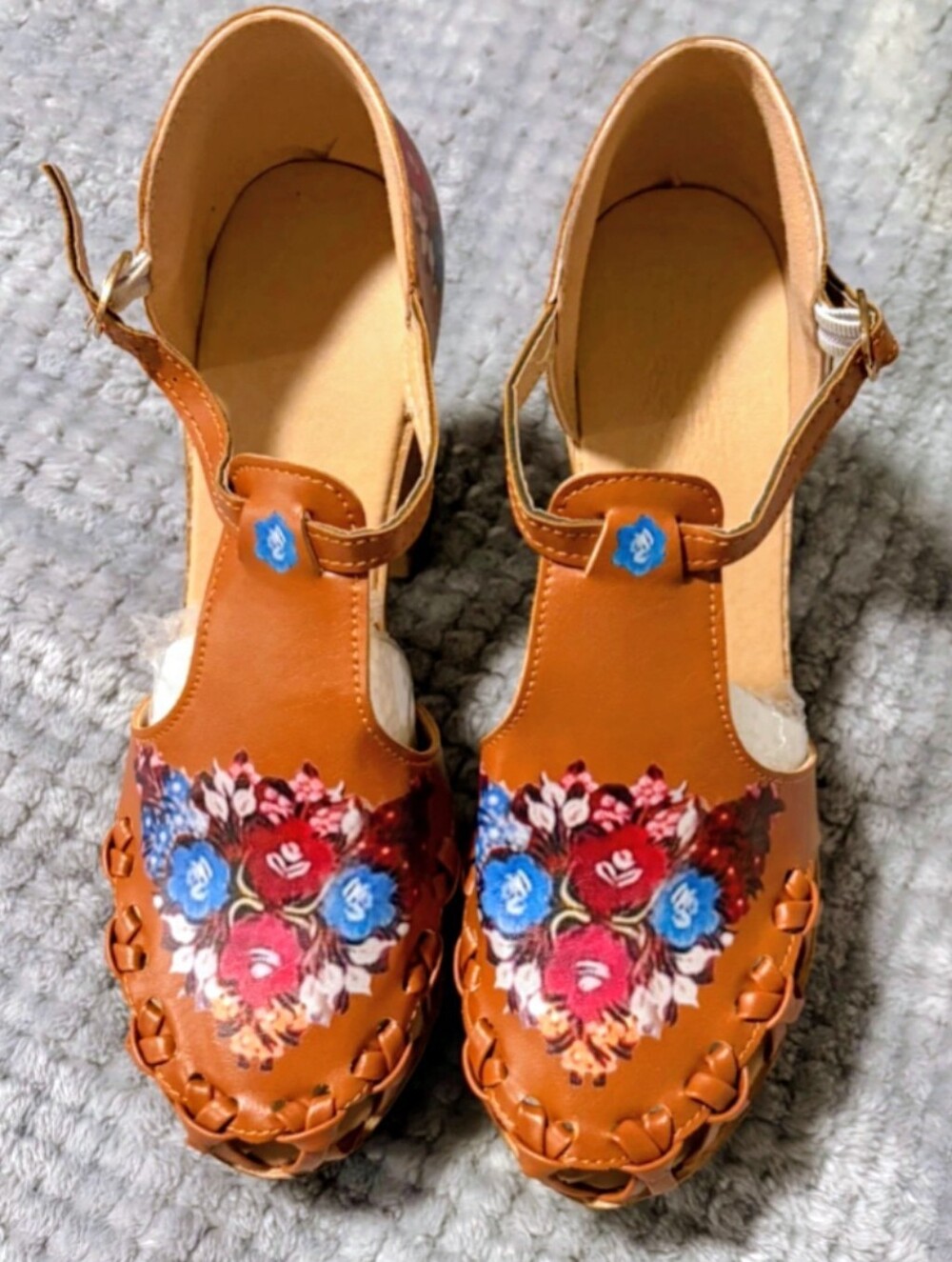 Women's handmade Floral Platform Sandals Brown sz 8